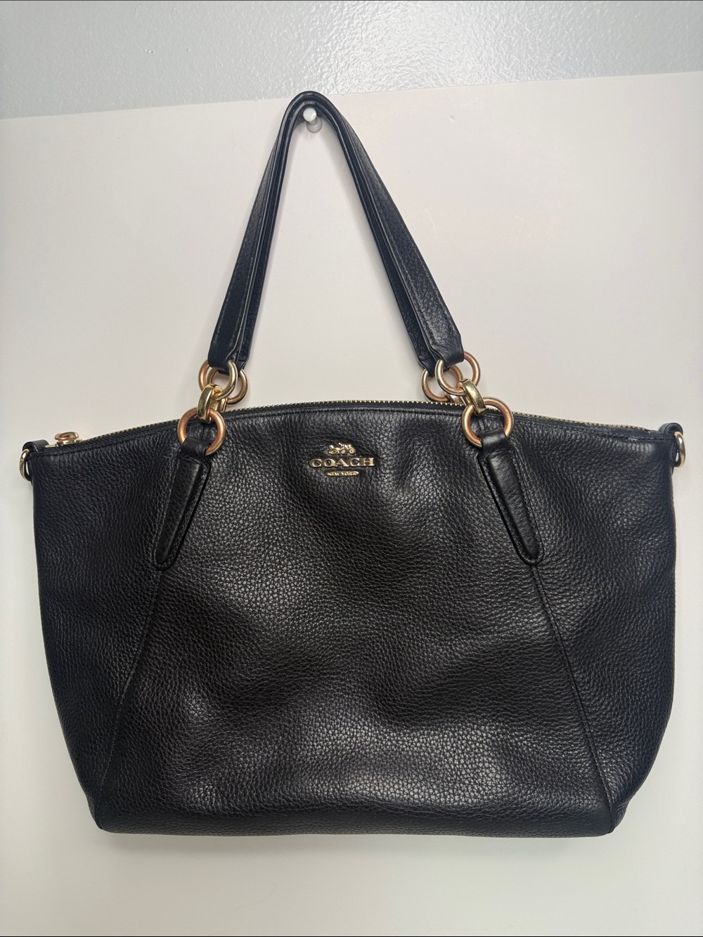 Coach F28993 Small Kelsey Satchel Black Pebbled Leather Bag
